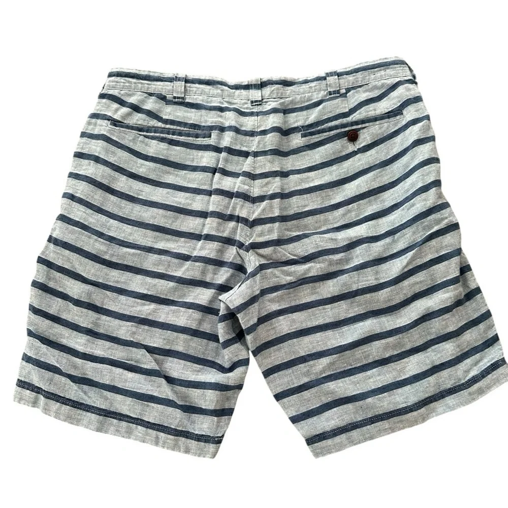 J Crew Mens 35 Stanton 100% Linen‎ Shorts Blue Striped Baird McNutt Irish 9”